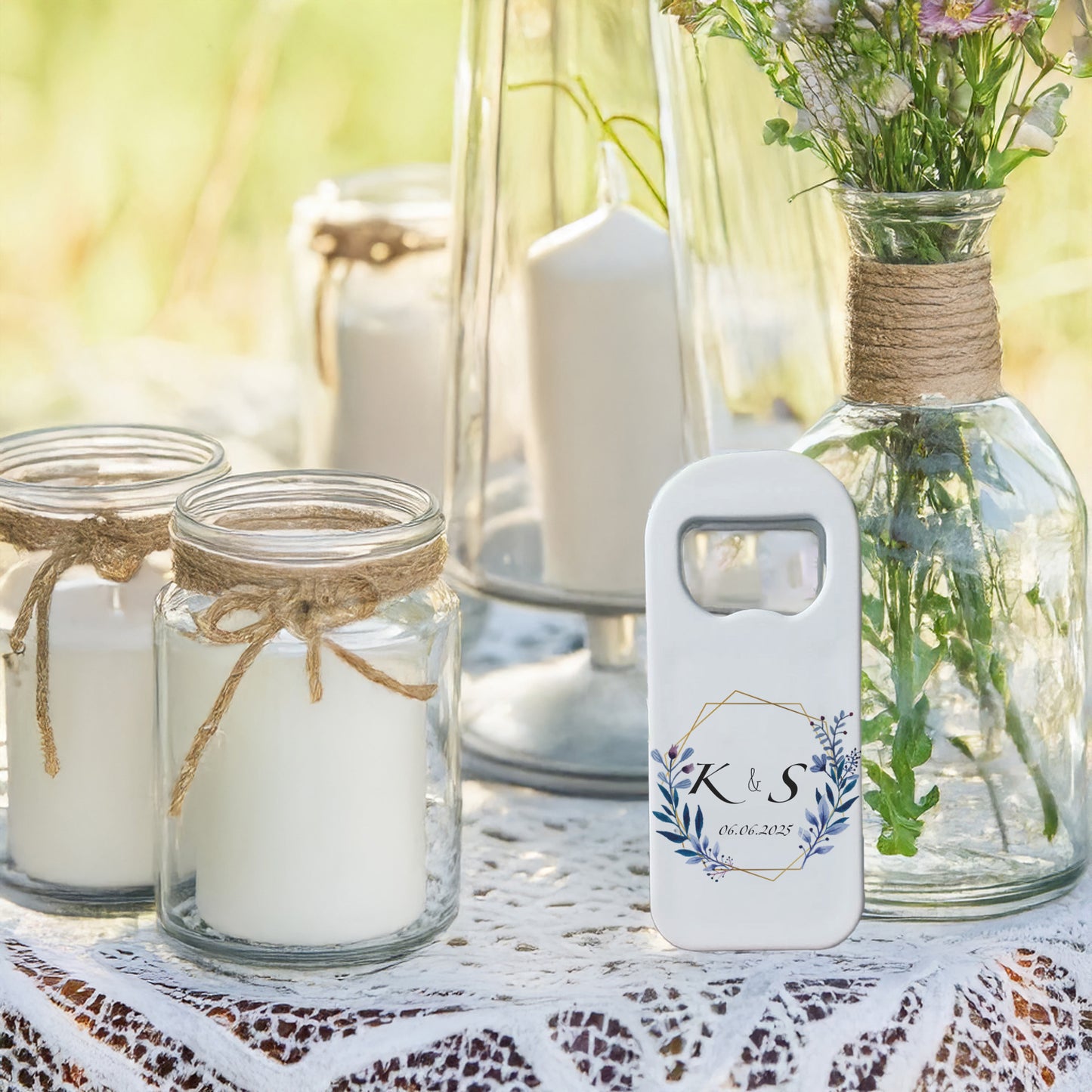 Mavi Lavantalı Geometrik Çerçeve Tasarımlı – Kişiye Özel Plastik Açacak Magnet