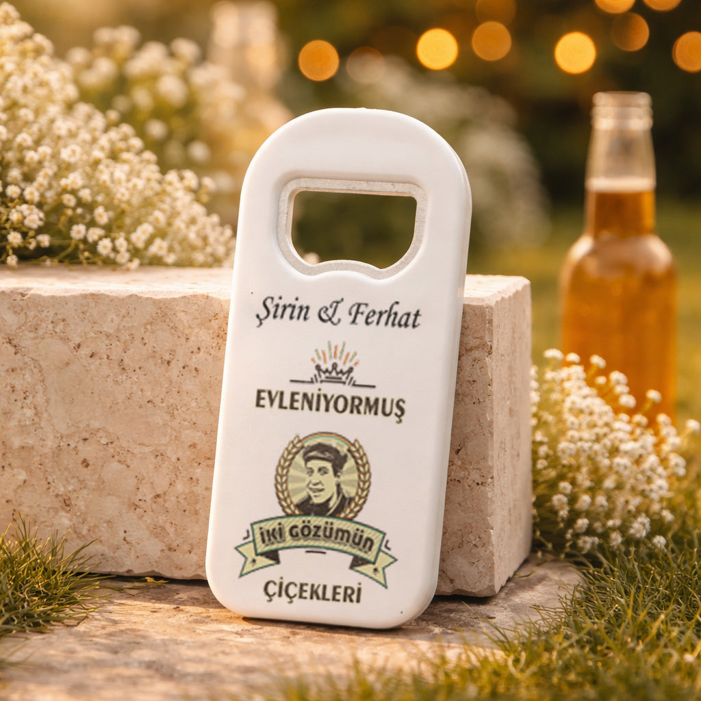 Nostaljik Yazılı Düğün Magnet Açacak | İki Gözümün Çiçekleri Tasarım