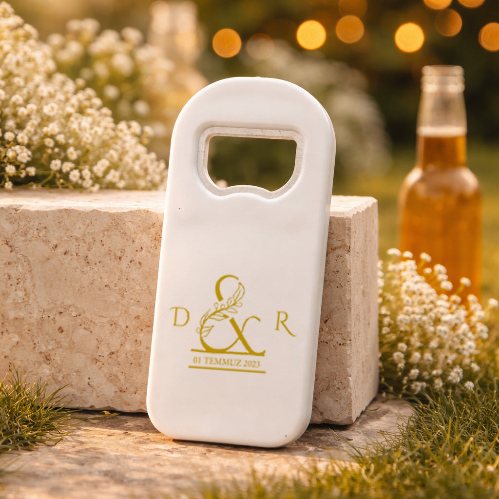 Altın Monogram Düğün Magnet Açacak | Kişiye Özel İsimli Tasarım