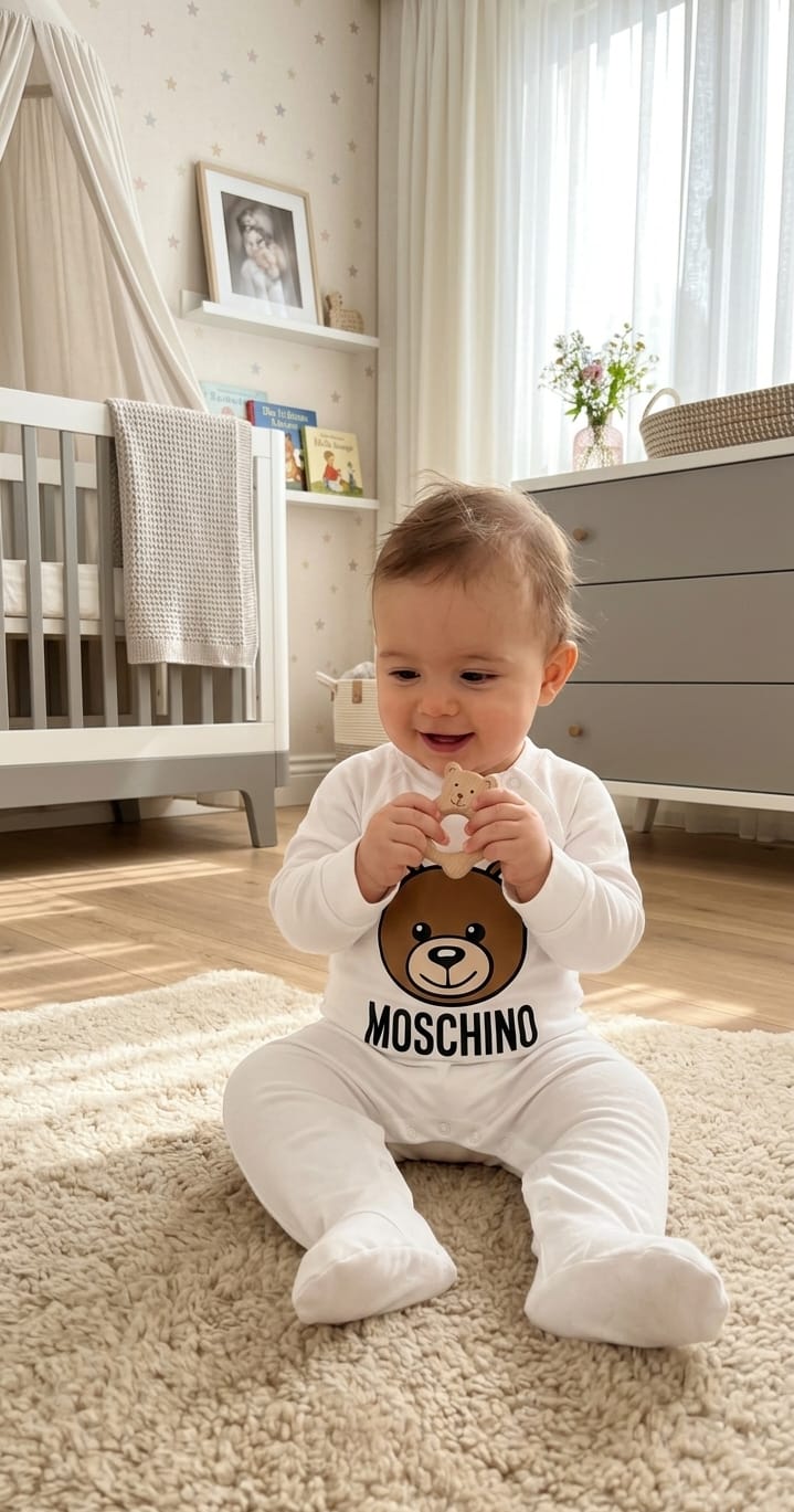 Bebelebi Bebek Tulumu 3-6-9 Ay Ayıcık Desenli Beyaz Bebek Tulum