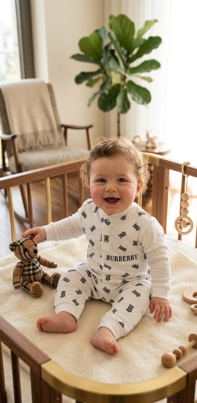 Bebelebi Bebek Tulumu 3-6-9 Ay Monogram Desenli Beyaz Bebek Tulum