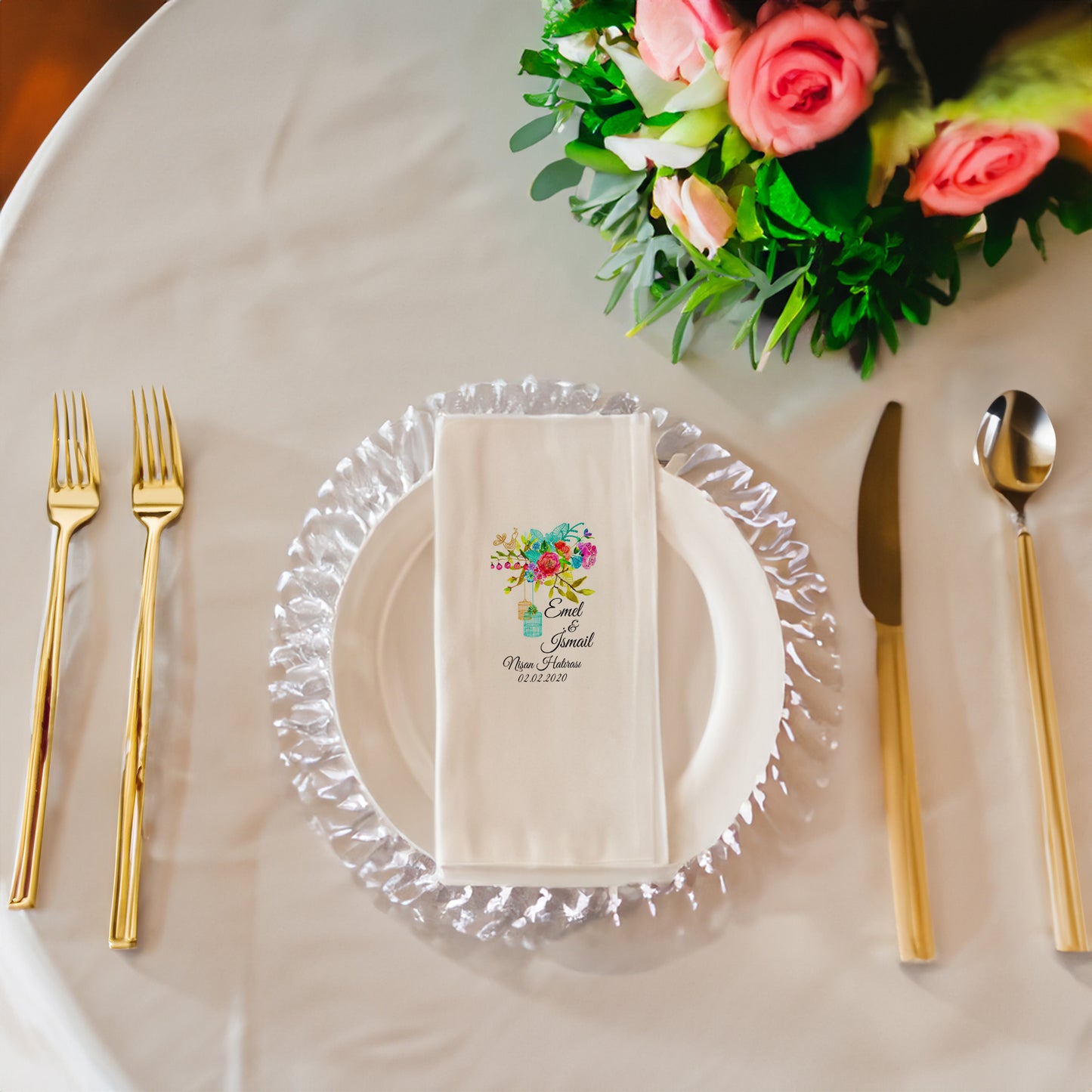 Çiçek Desenli Özel Gün Peçetesi