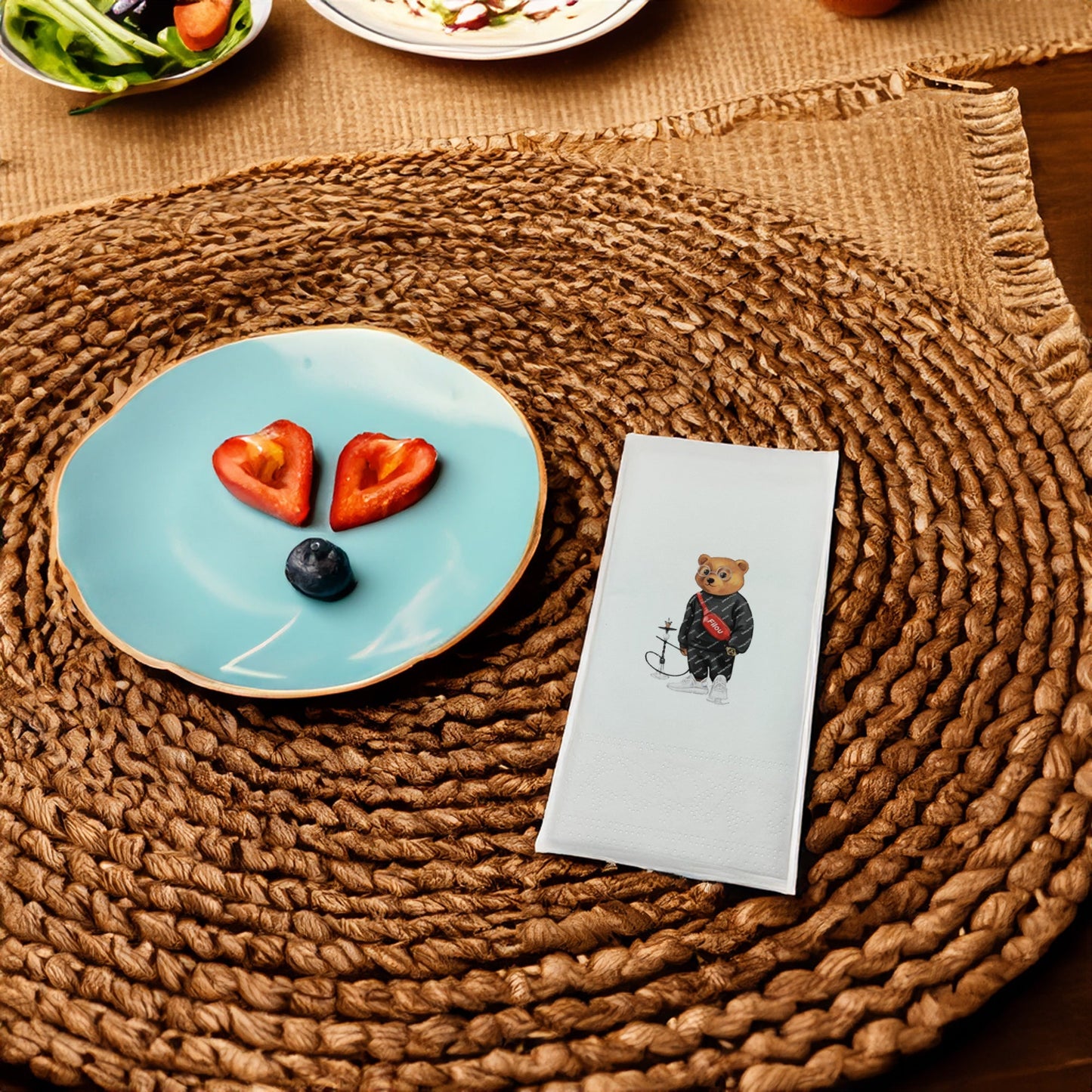 Nargileli Ayıcık Baskılı Kağıt Peçete 33x33 cm Solventsiz, Çift Katlı, İpeksi Dokulu – Kidzia