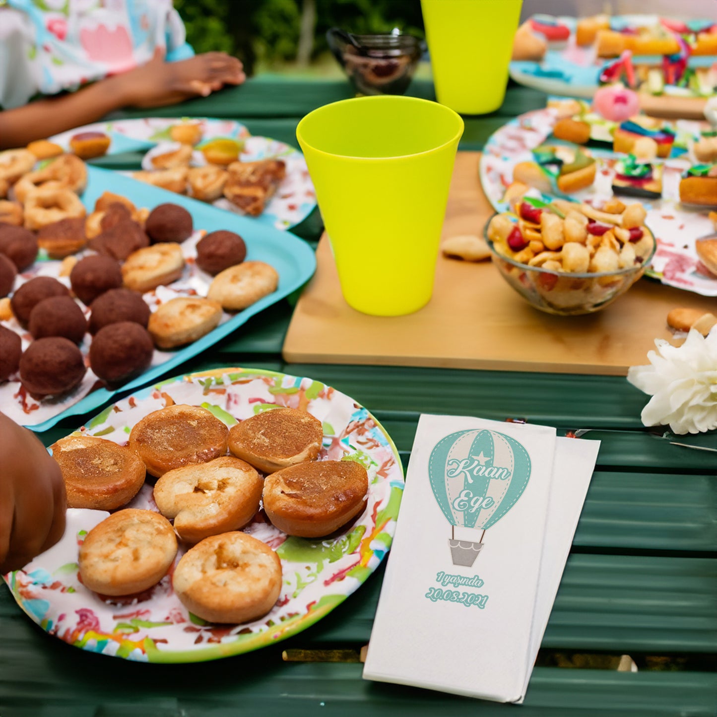 Turkuaz Balon Temalı Baskılı Peçeteler - AyDesign.com.tr