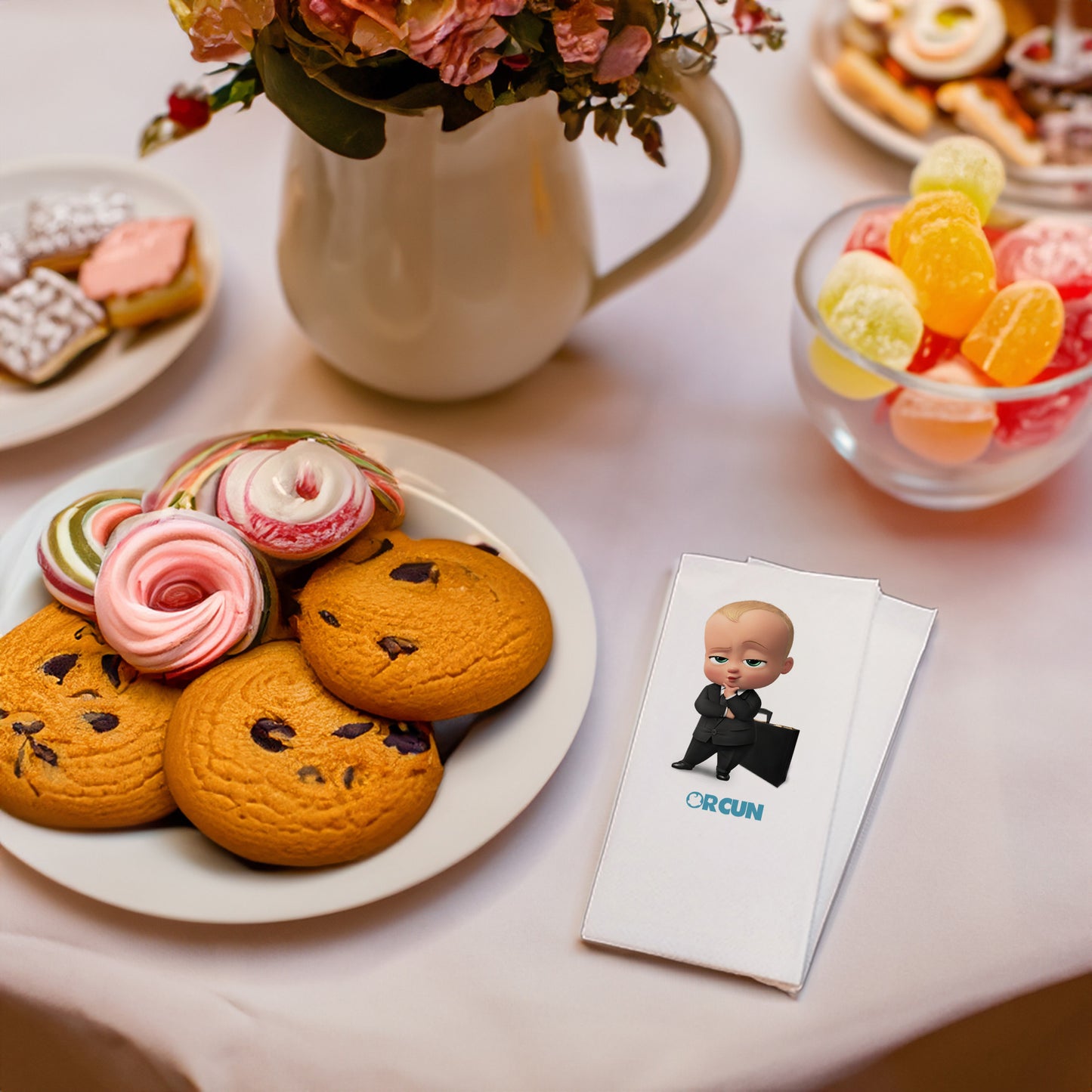 Çantalı Patron Bebek Temalı Baskılı Peçeteler - AyDesign.com