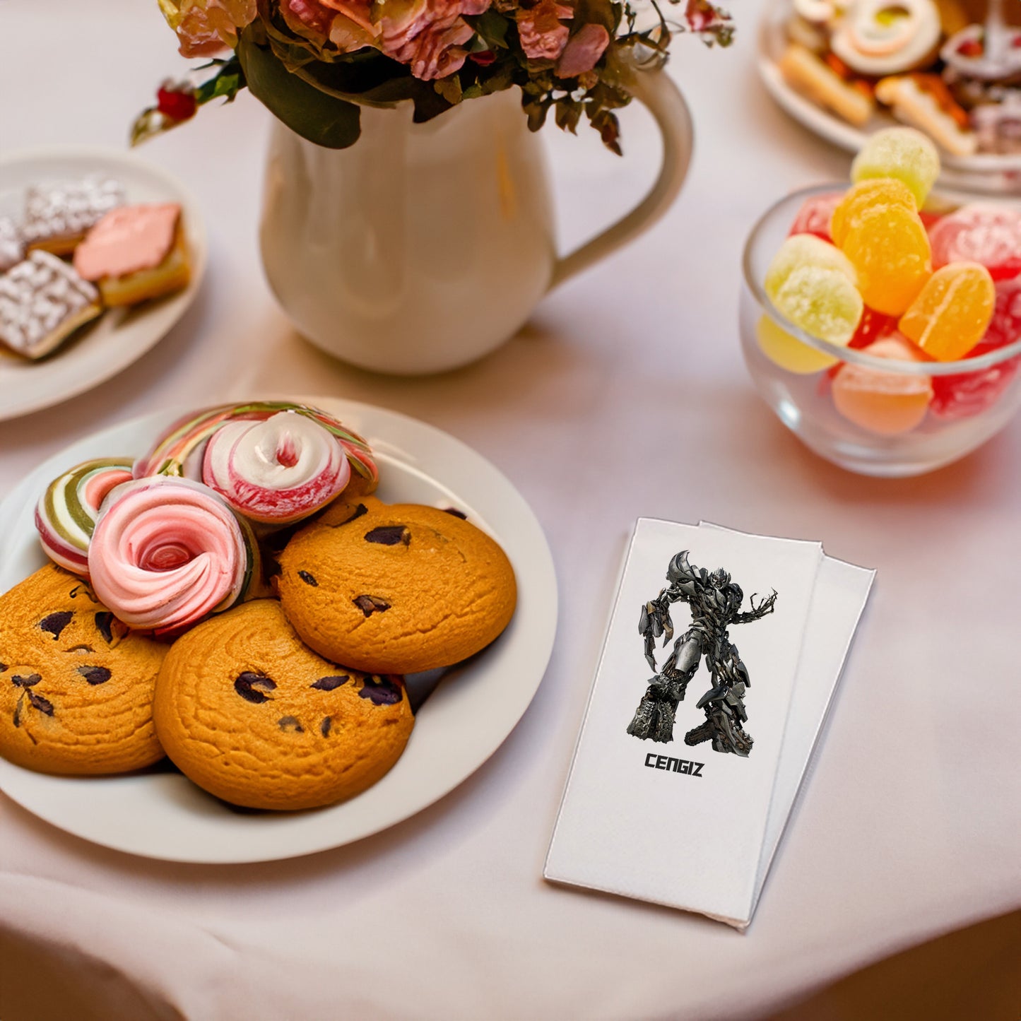 Kara Robot Temalı Baskılı Peçeteler - AyDesign.com