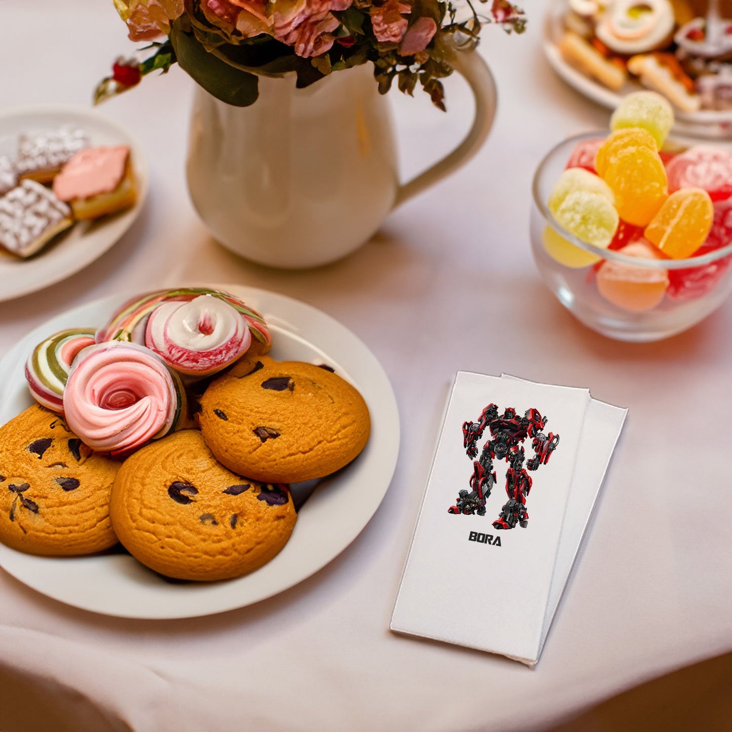 Kırmızılı Robot Temalı Baskılı Peçeteler - AyDesign.com