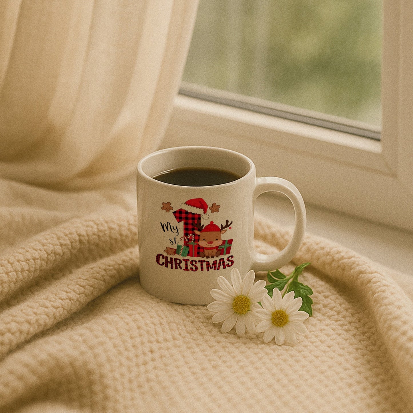 İlk Yılbaşı Temalı Geyik Tasarımlı Baskılı Hediyelik Kupa