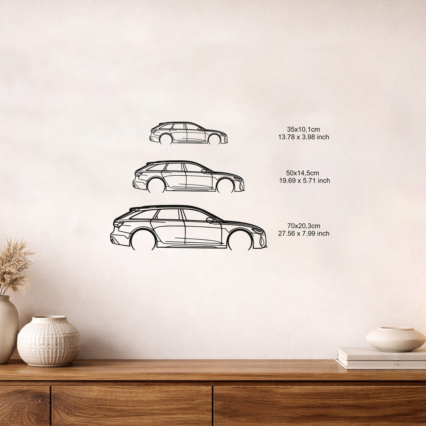 Audi RS6 Metal Duvar Tablosu – Elektrostatik Siyah Boyalı Yüksek Performans Otomobil Dekoru