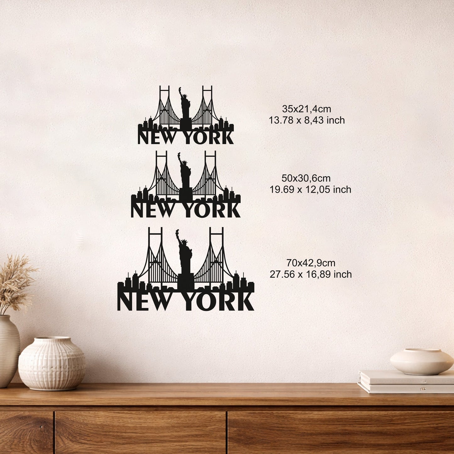 New York City Skyline Özgürlük Heykeli Metal Duvar Tablosu