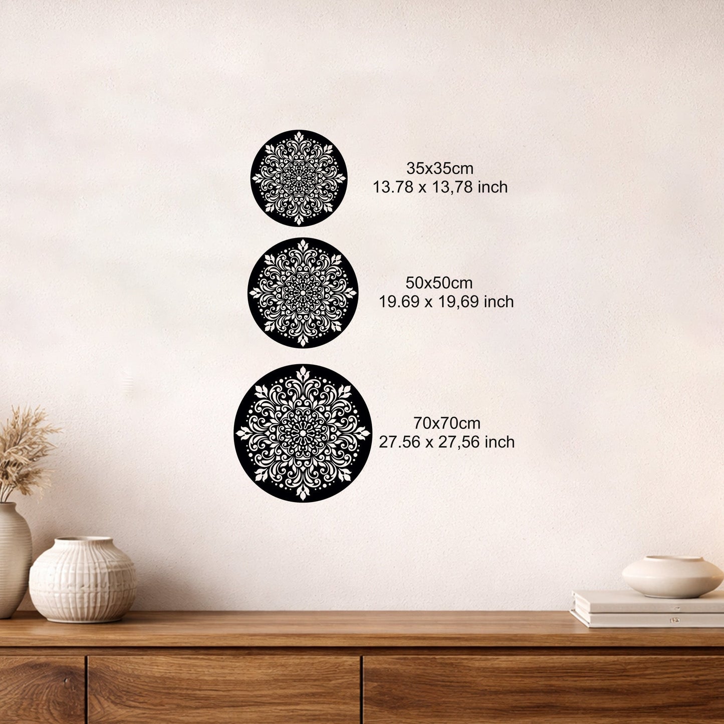 Yuvarlak Mandala Art Dekoratif Metal Duvar Tablosu Siyah