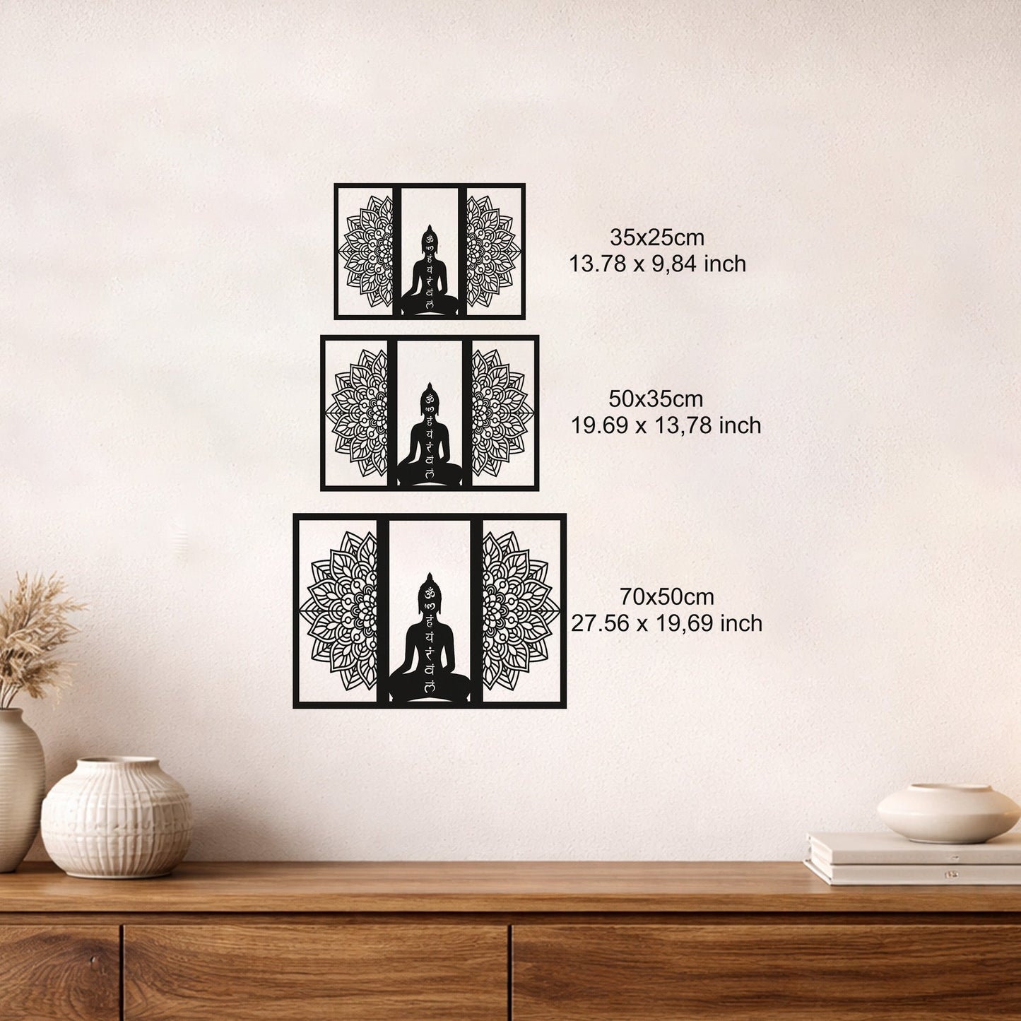 Buddha Mandala Dekoratif Metal Duvar Tablosu Siyah Şık Tasarım