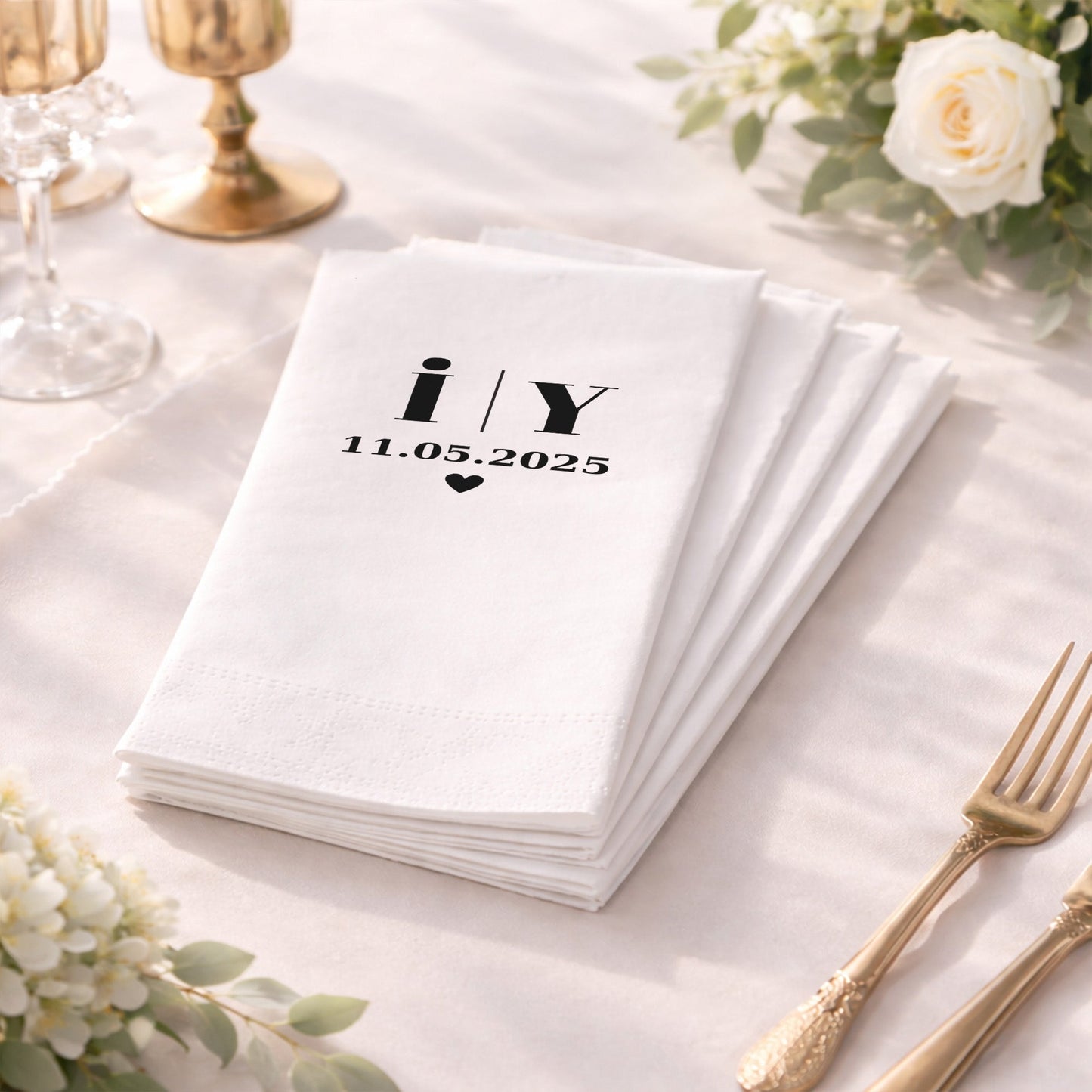 Düğün Nişan Kına İçin Minimal Monogram Baskılı Peçete – Kişiye Özel Peçete