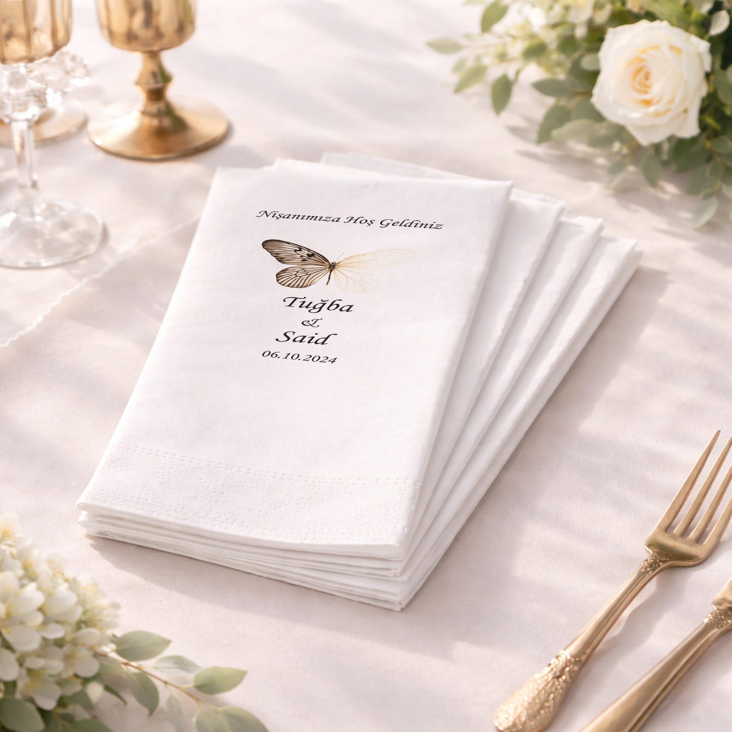 Tuğba & Said Kelebek Temalı Nişan Baskılı Peçete