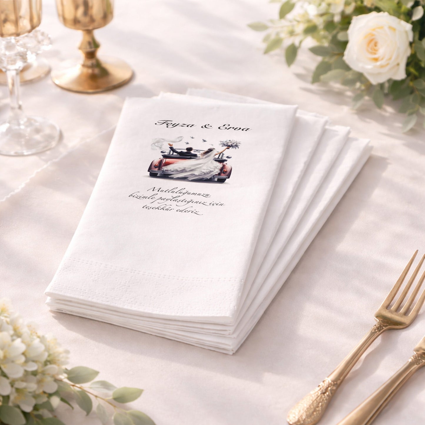 Feyza & Erva Teşekkür Mesajlı Düğün Baskılı Peçete