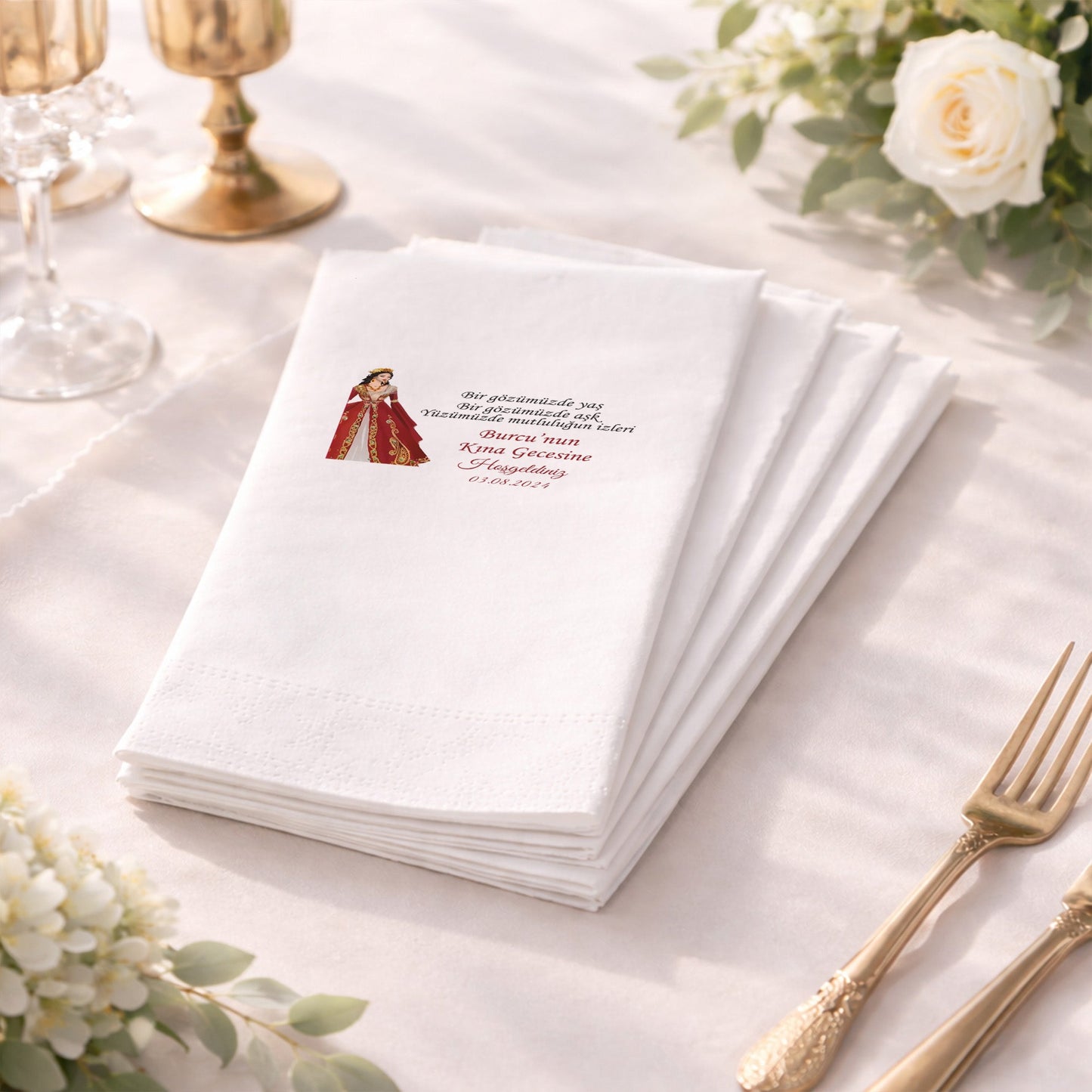 Burcu Kına Gecesi Temalı Geleneksel Baskılı Peçete