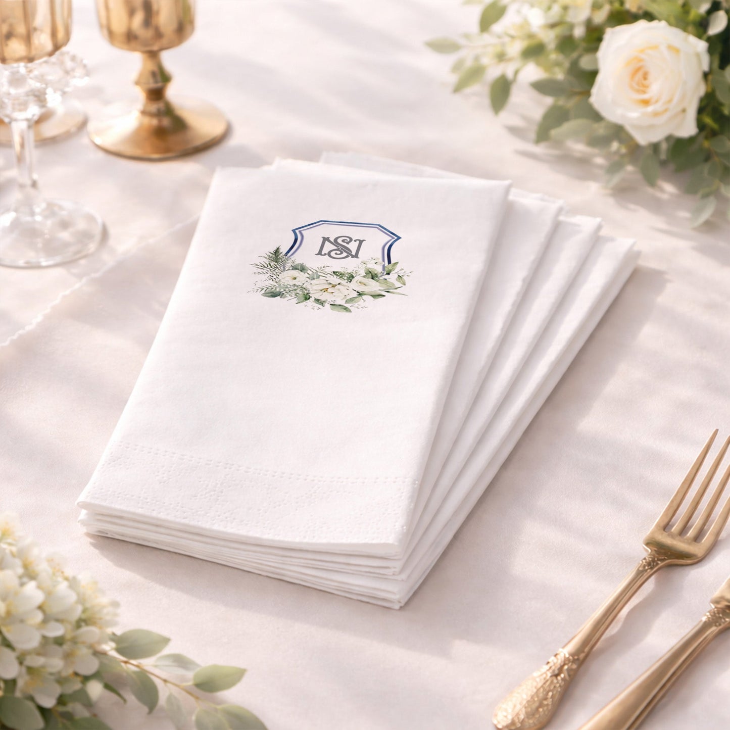 NS Monogram Çiçekli Düğün ve Nişan Baskılı Peçete