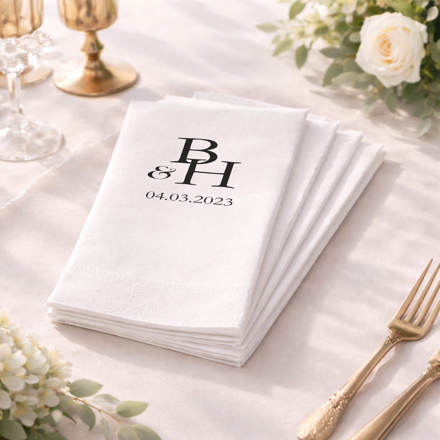 Harf Logolu Modern Düğün ve Nişan Baskılı Peçete Tasarımı