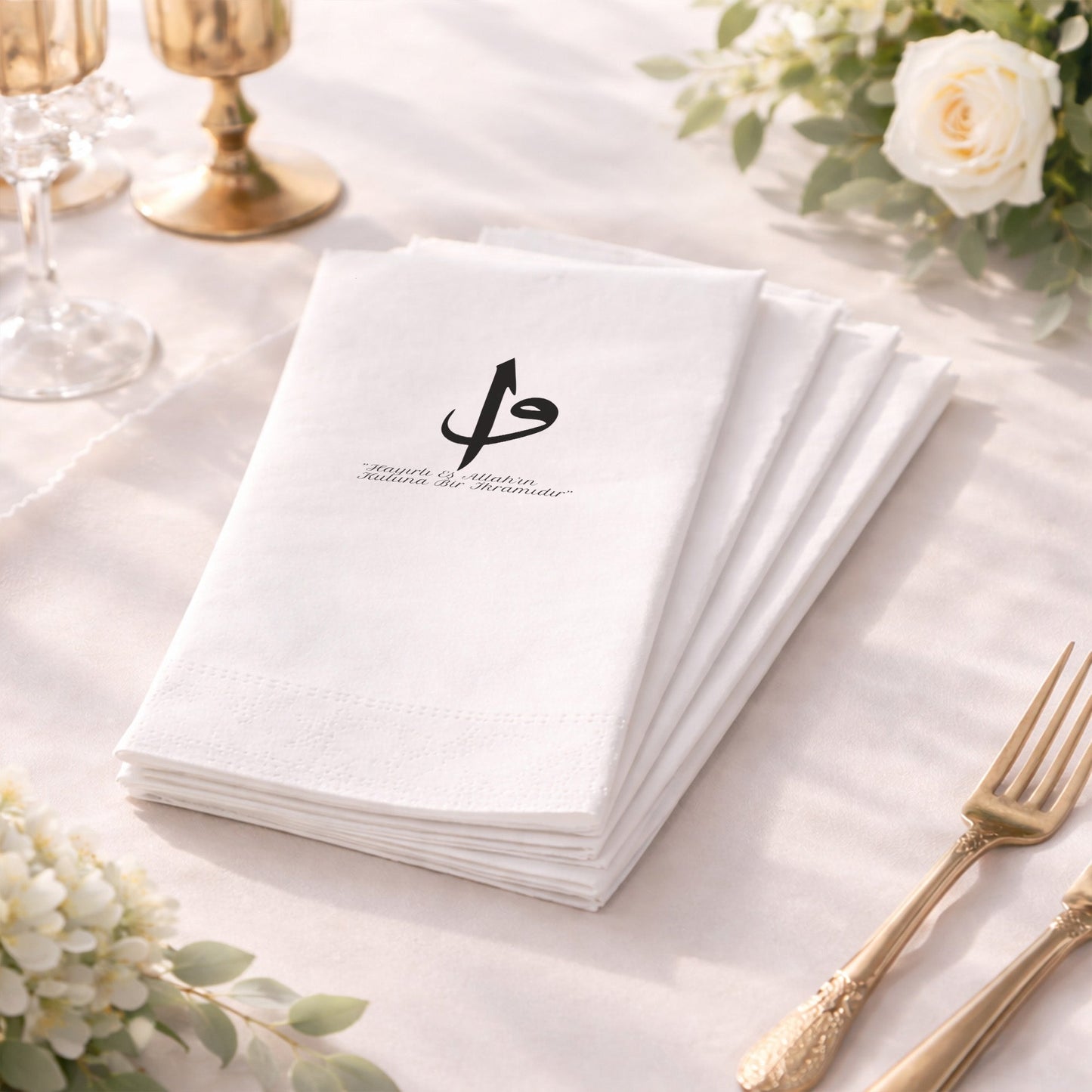 Ayetli Minimal Tasarım Nikah ve Düğün Organizasyon Peçetesi