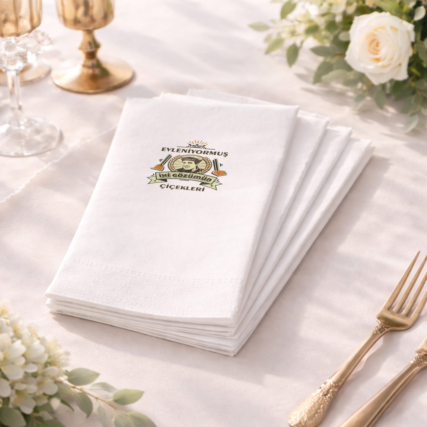 Minimal Tipografili Sade İsimli Nikah ve Düğün Peçetesi