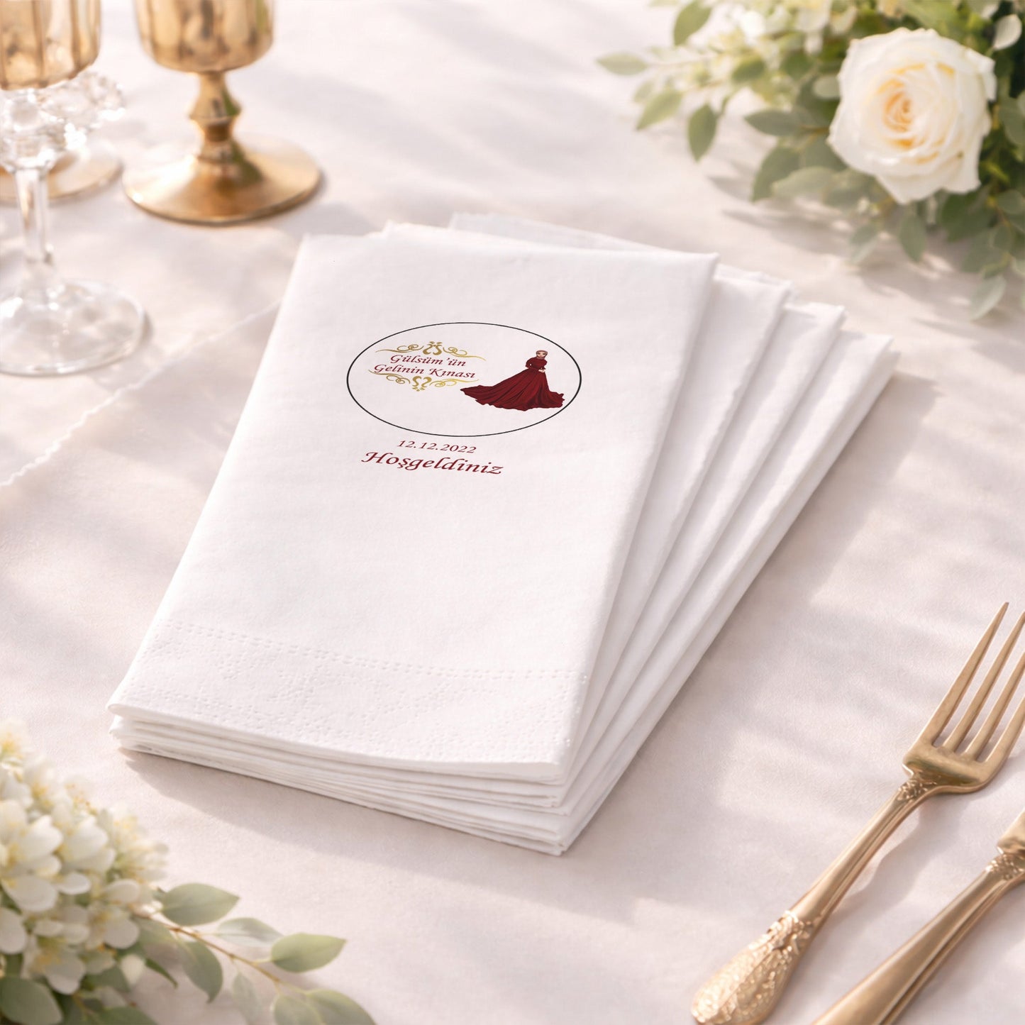 Gülsüm’ün Gelini Kınası Temalı Kişiye Özel Baskılı Kına Peçetesi