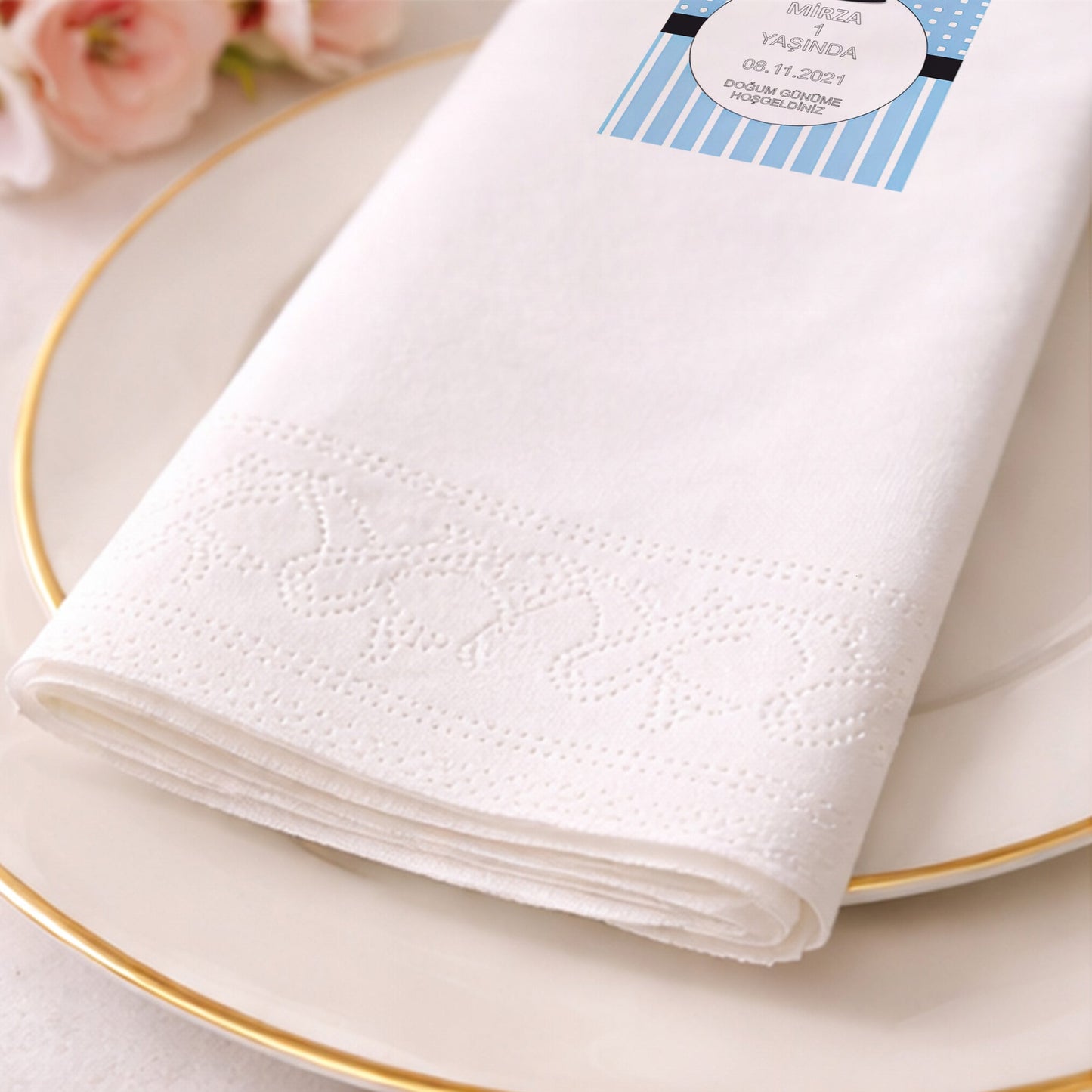 Ay Üzerinde Ayıcık Temalı Kız Bebek Hoş Geldin Peçetesi