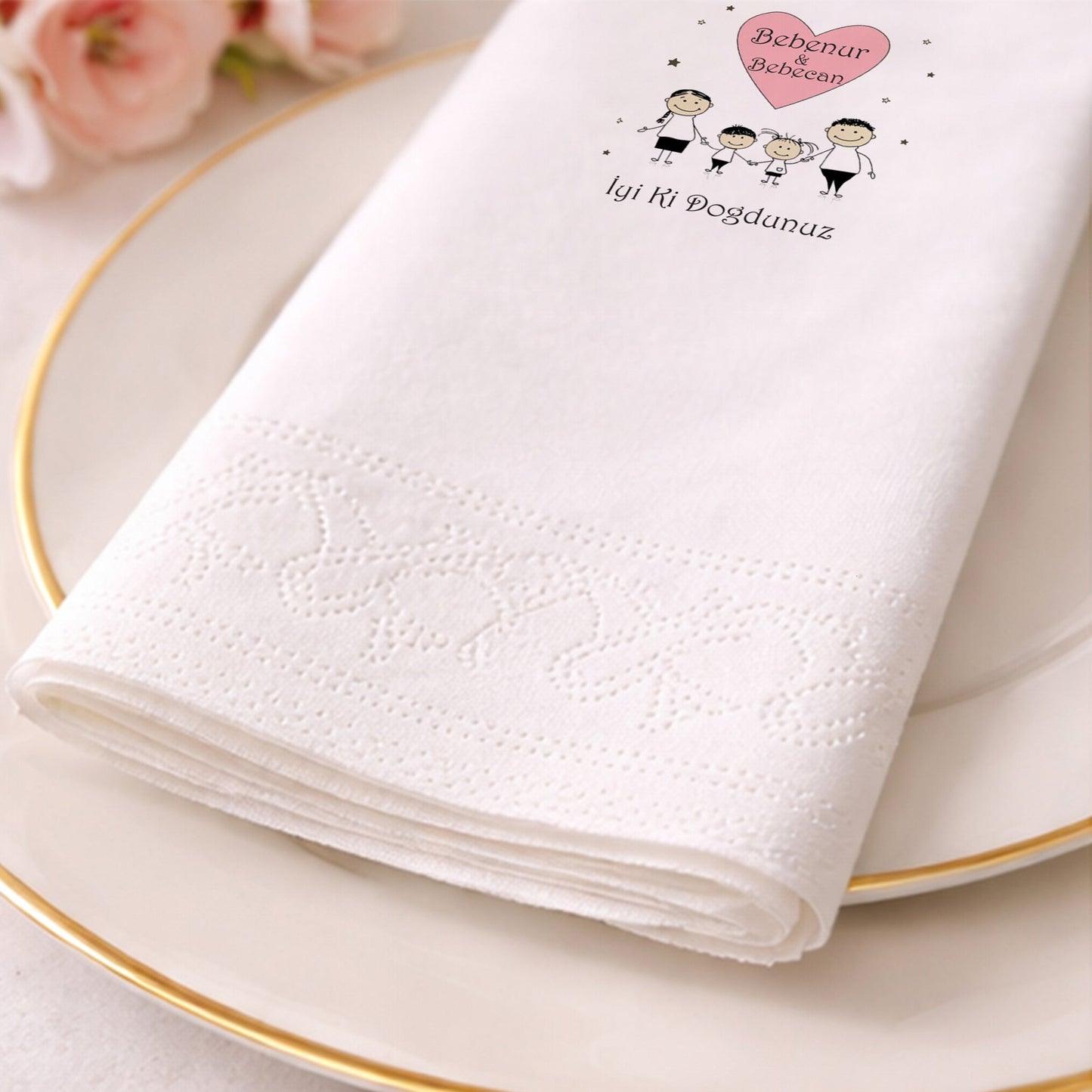 Flamingo Temalı Kişiye Özel Bebek Hoş Geldin Peçetesi