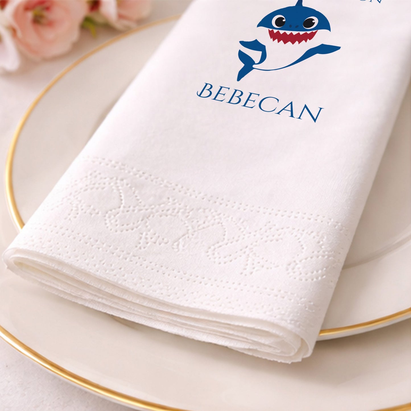 Bebecan Shark Temalı Siyah Zeminli Erkek Bebek Doğum Günü Peçetesi