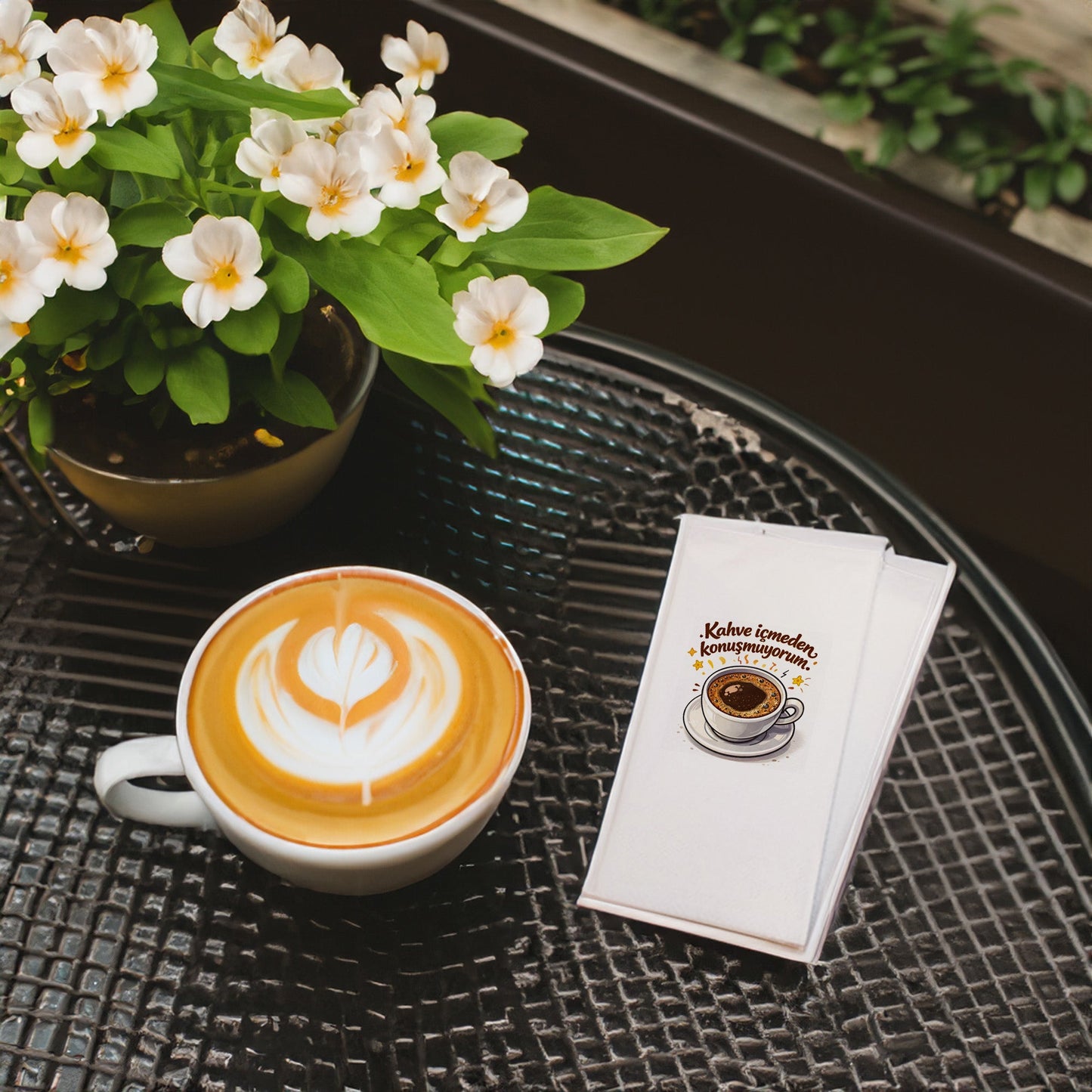 Kahve Desenli Baskılı Peçete – Kahve İçmeden Konuşmuyorum Tasarım