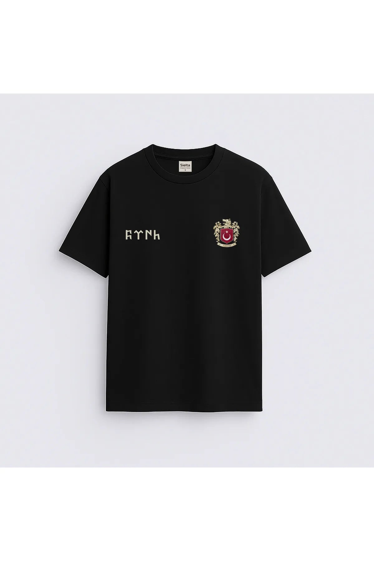 Türk Bozkurt Türk Bayrağı Baskılı Bisiklet Yaka Siyah  Tişört