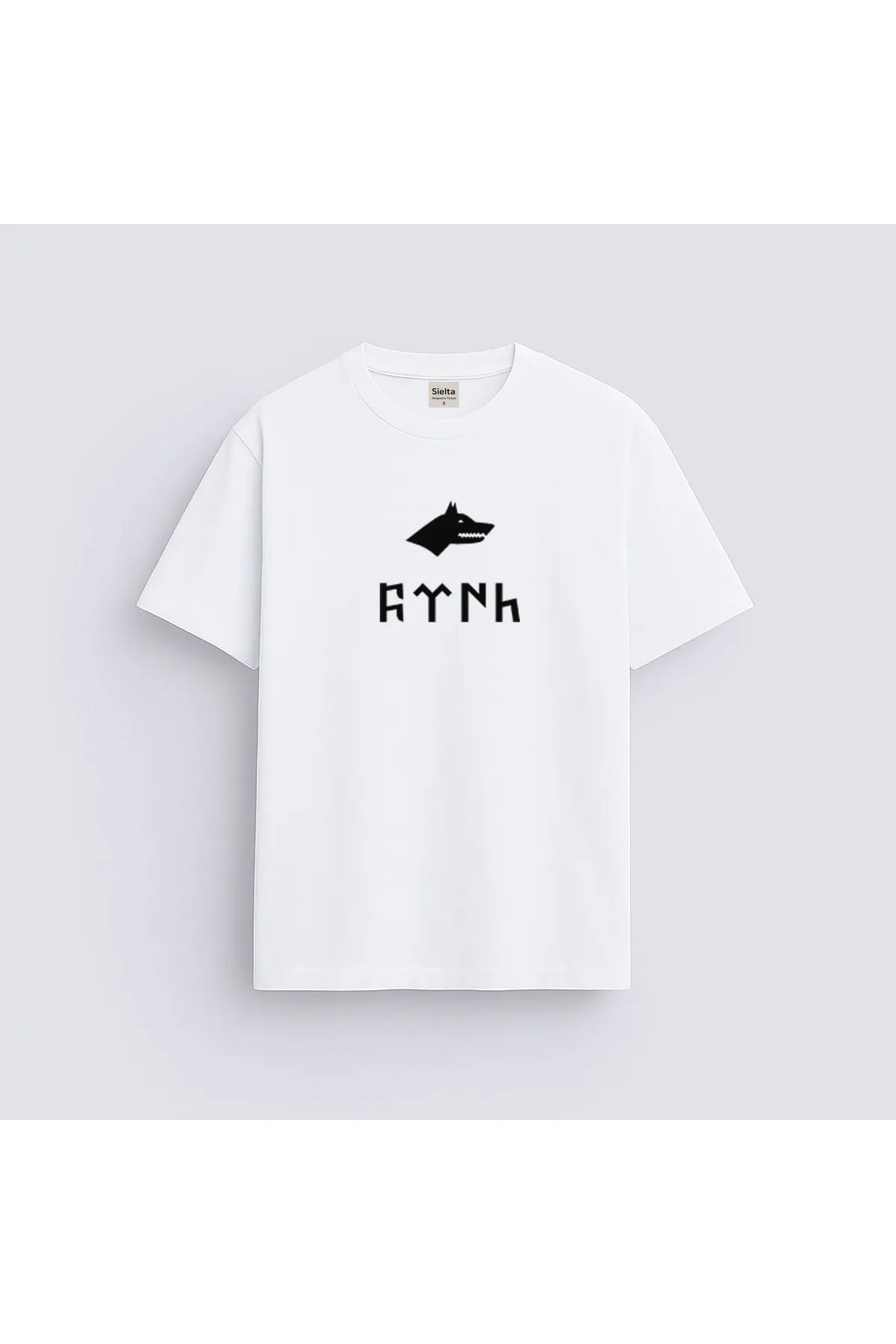 Türk Bozkurt Göktürkçe Yazılı Baskılı Bisiklet Yaka Beyaz Tişört