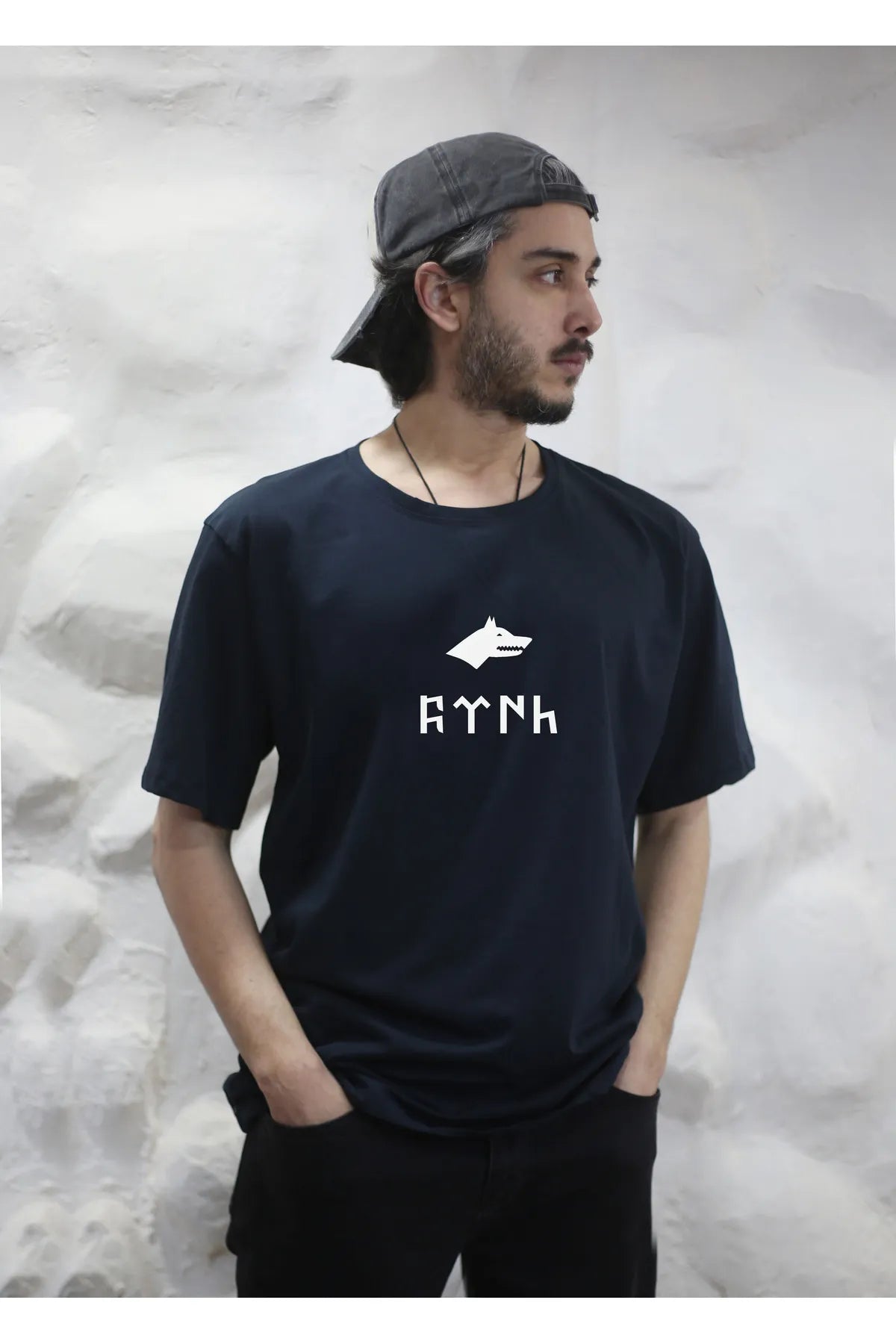 Türk Bozkurt  Baskılı Bisiklet Yaka Lacivert Tişört