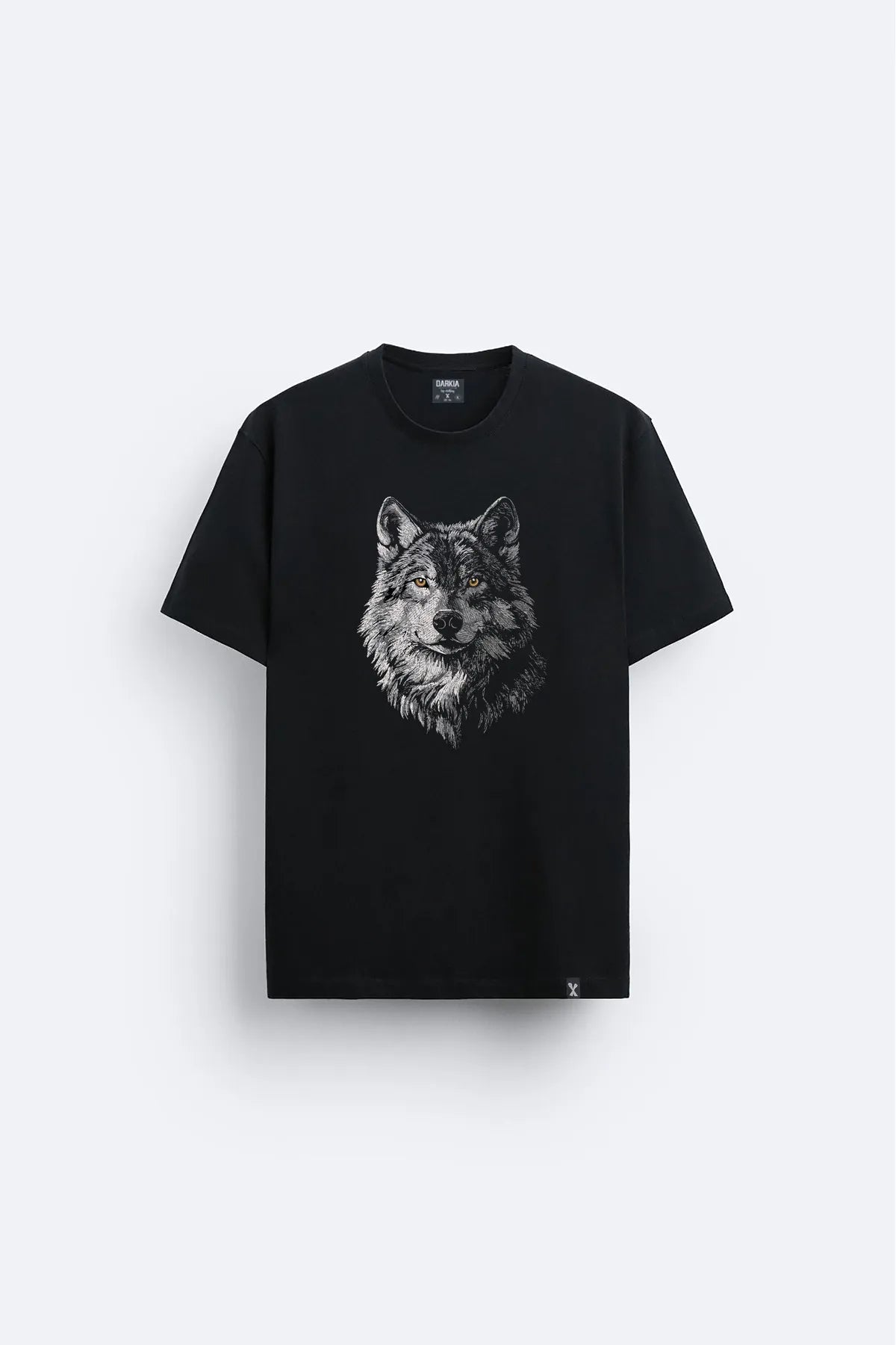 Türk Bozkurt Kurt Baskılı Bisiklet Yaka Siyah  Tişört