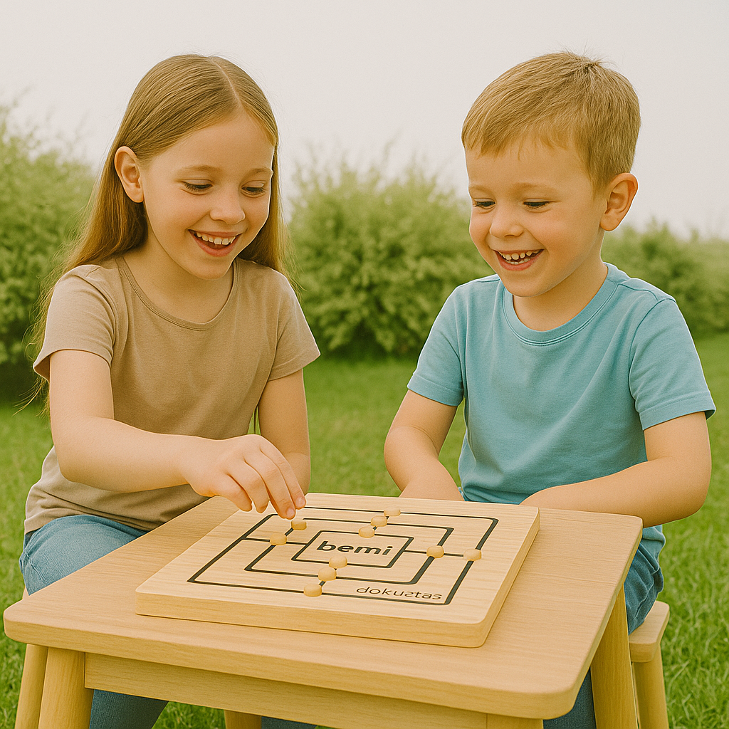 Bemi Üçtaş & Dokuztaş Zeka ve Strateji Oyunu | 2’si 1 Arada Ahşap Mantık Oyunu (5+ Yaş)