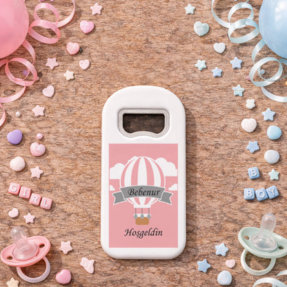 Pembe Balon Temalı Hoş Geldin Bebek Magnet Açacak | İsimli Kız Bebek Hediyelik