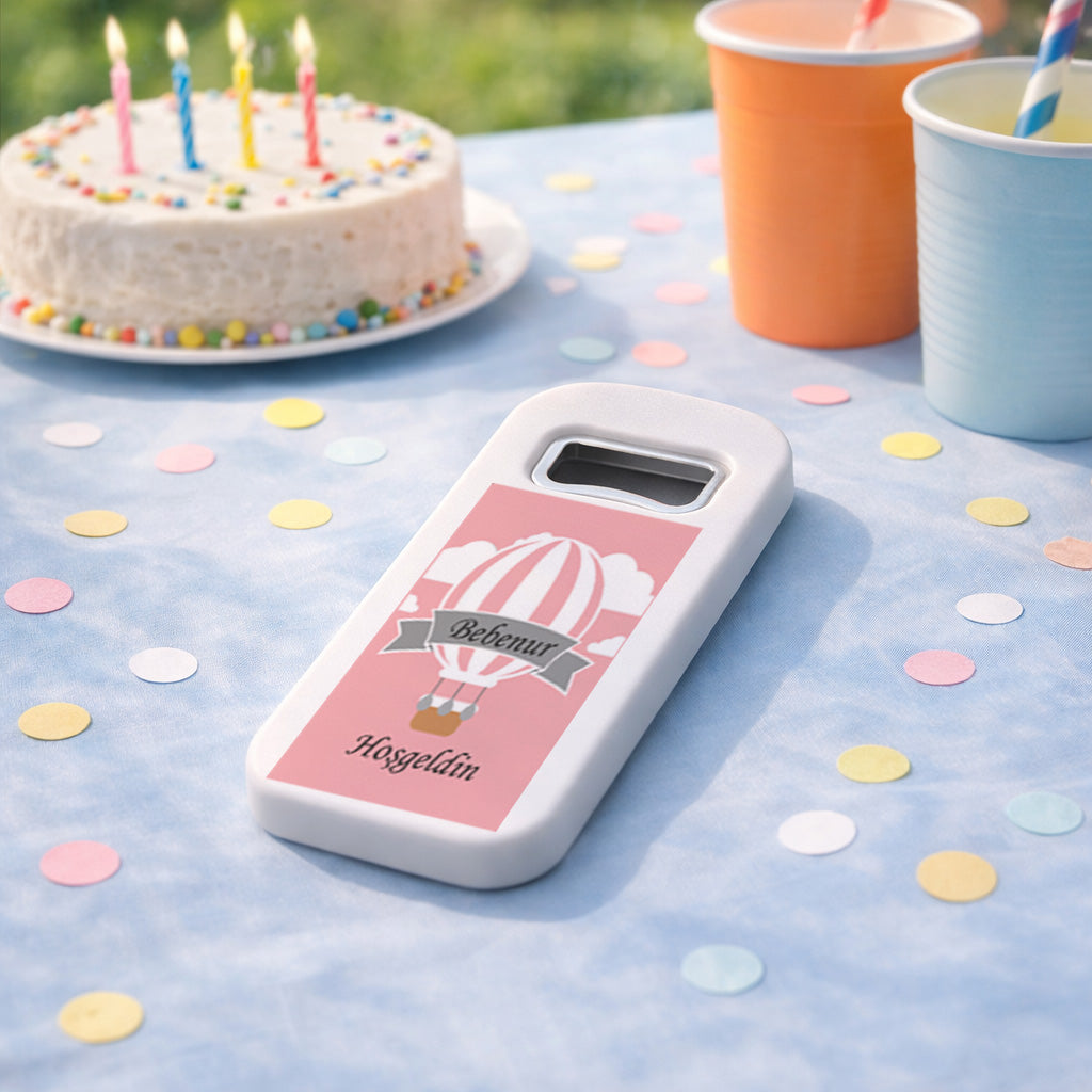 Pembe Balon Temalı Hoş Geldin Bebek Magnet Açacak | İsimli Kız Bebek Hediyelik