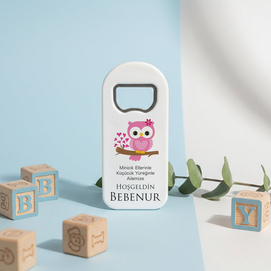 Kişiye Özel Baykuş Tasarımlı Açacak Magnet | Bebek Doğum Günü Hediyelik