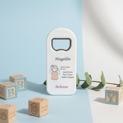 Minimal Melek Temalı Açacak Magnet – Kişiye Özel İsimli Hoşgeldin Bebek Hediyelik