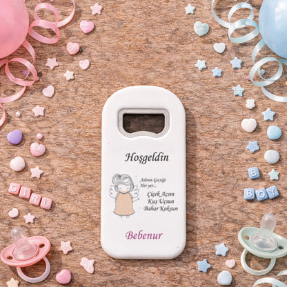 Minimal Melek Temalı Açacak Magnet – Kişiye Özel İsimli Hoşgeldin Bebek Hediyelik