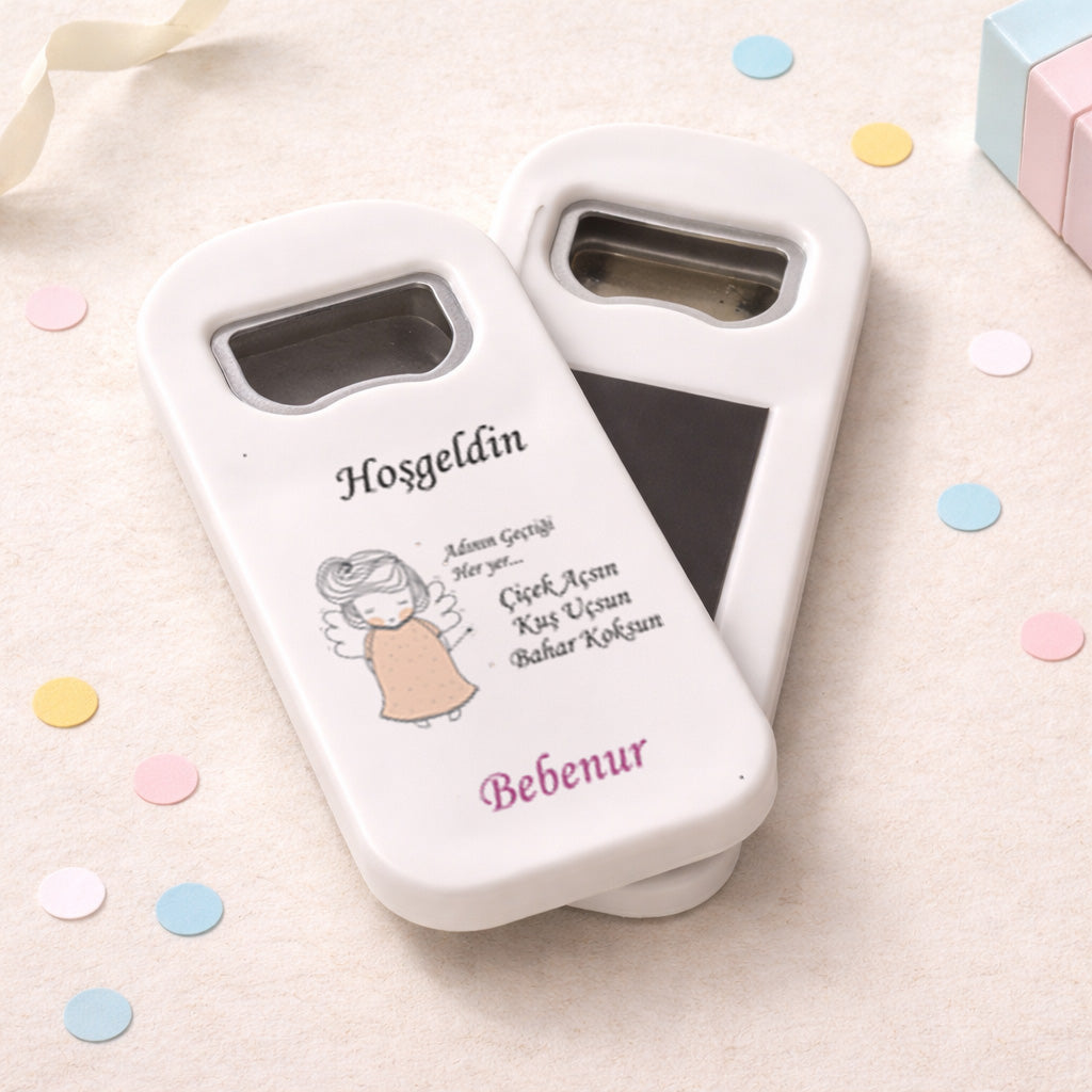 Minimal Melek Temalı Açacak Magnet – Kişiye Özel İsimli Hoşgeldin Bebek Hediyelik