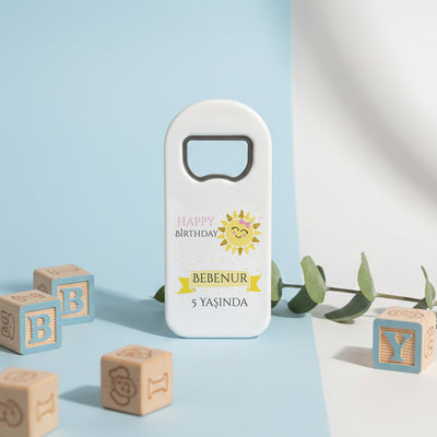 Kişiye Özel Happy Birthday Açacak Magnet | Güneş Temalı Doğum Günü Hediyelik | İsimli Şişe Açacağı