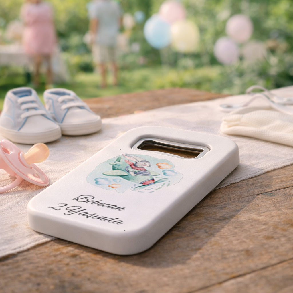 Kişiye Özel Tavşan Uçak Temalı Açacak Magnet | İsimli Çocuk Doğum Günü Hediyelik