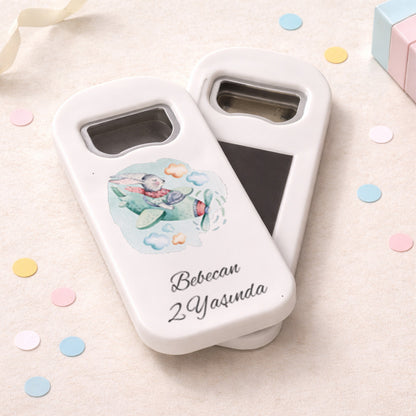 Kişiye Özel Tavşan Uçak Temalı Açacak Magnet | İsimli Çocuk Doğum Günü Hediyelik