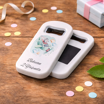 Kişiye Özel Tavşan Uçak Temalı Açacak Magnet | İsimli Çocuk Doğum Günü Hediyelik