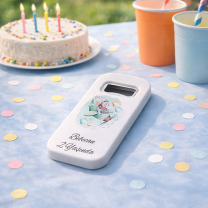 Kişiye Özel Tavşan Uçak Temalı Açacak Magnet | İsimli Çocuk Doğum Günü Hediyelik