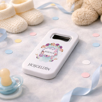 Kişiye Özel Hoşgeldin Bebek Açacak Magnet | Çiçekli Baby Shower Hediyelik