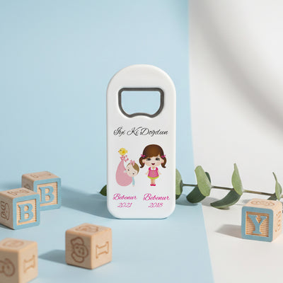 Kardeş Temalı Açacak Magnet – Kişiye Özel İsimli Doğum Günü Hediyelik, Kız Çocuk Konsept Şişe Açacağı
