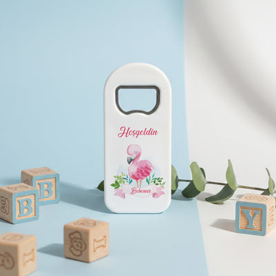 Flamingo Temalı Kişiye Özel Açacak Magnet – İsimli Kız Bebek Hoşgeldin Hediyelik