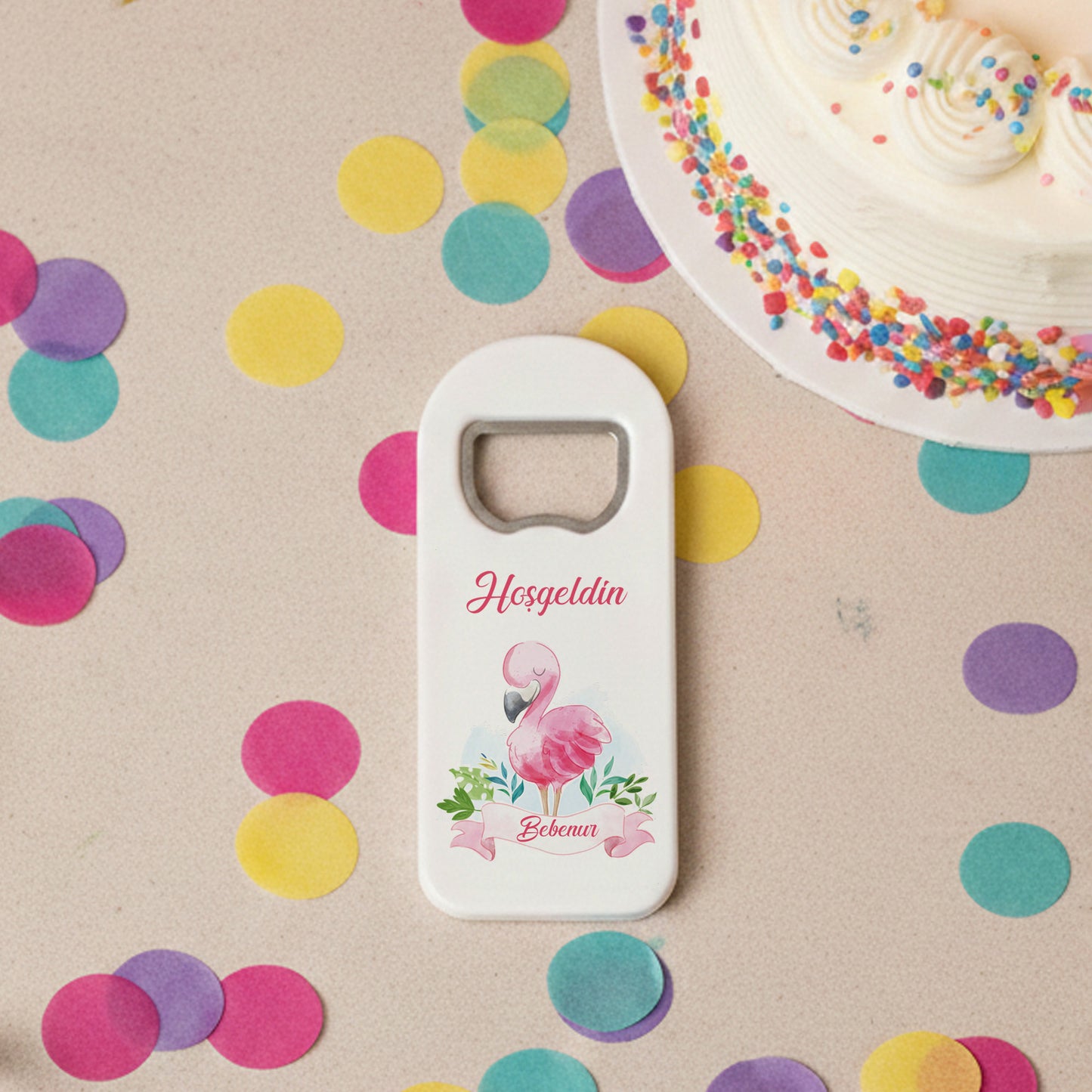 Flamingo Temalı Kişiye Özel Açacak Magnet – İsimli Kız Bebek Hoşgeldin Hediyelik