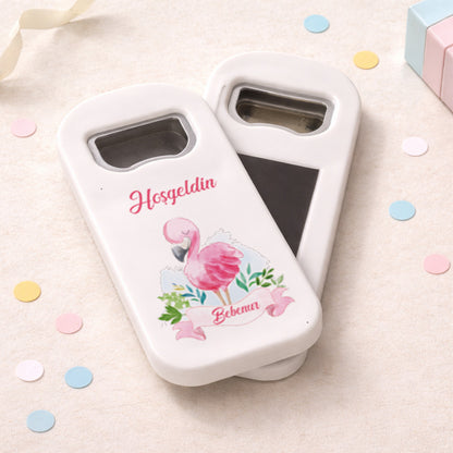 Flamingo Temalı Kişiye Özel Açacak Magnet – İsimli Kız Bebek Hoşgeldin Hediyelik